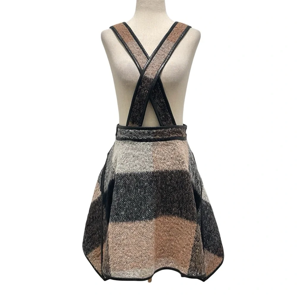 RARE 2010 3.1 Phillip Lim Trapezoid Leather Binding Brown Plaid Skirt Size 6 - Picture 1 of 15